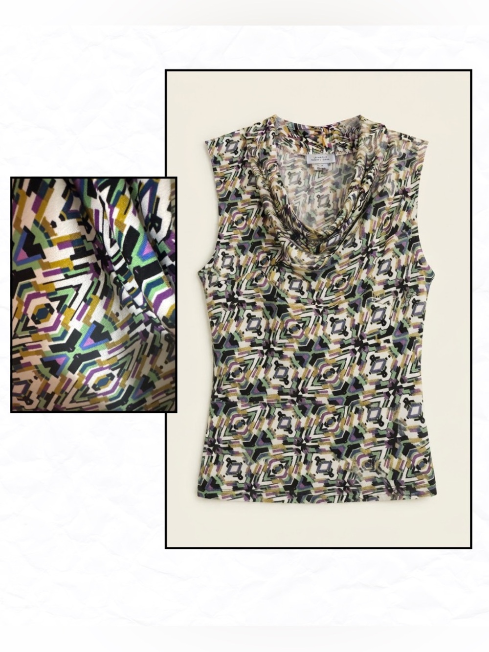 Tahari Arthur S. Levine Geometric Cowl Neck Sleeveless Top Size 16